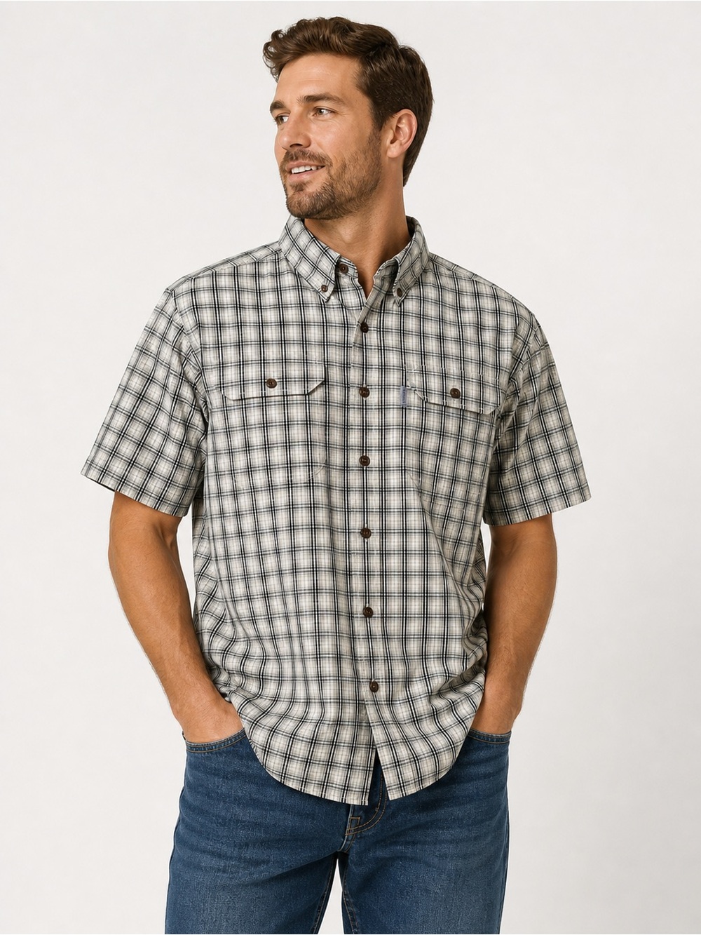 Carhartt Plaid Button Up Shirt 2XL Tall Relaxed Fit Workwear Short Sleeve
